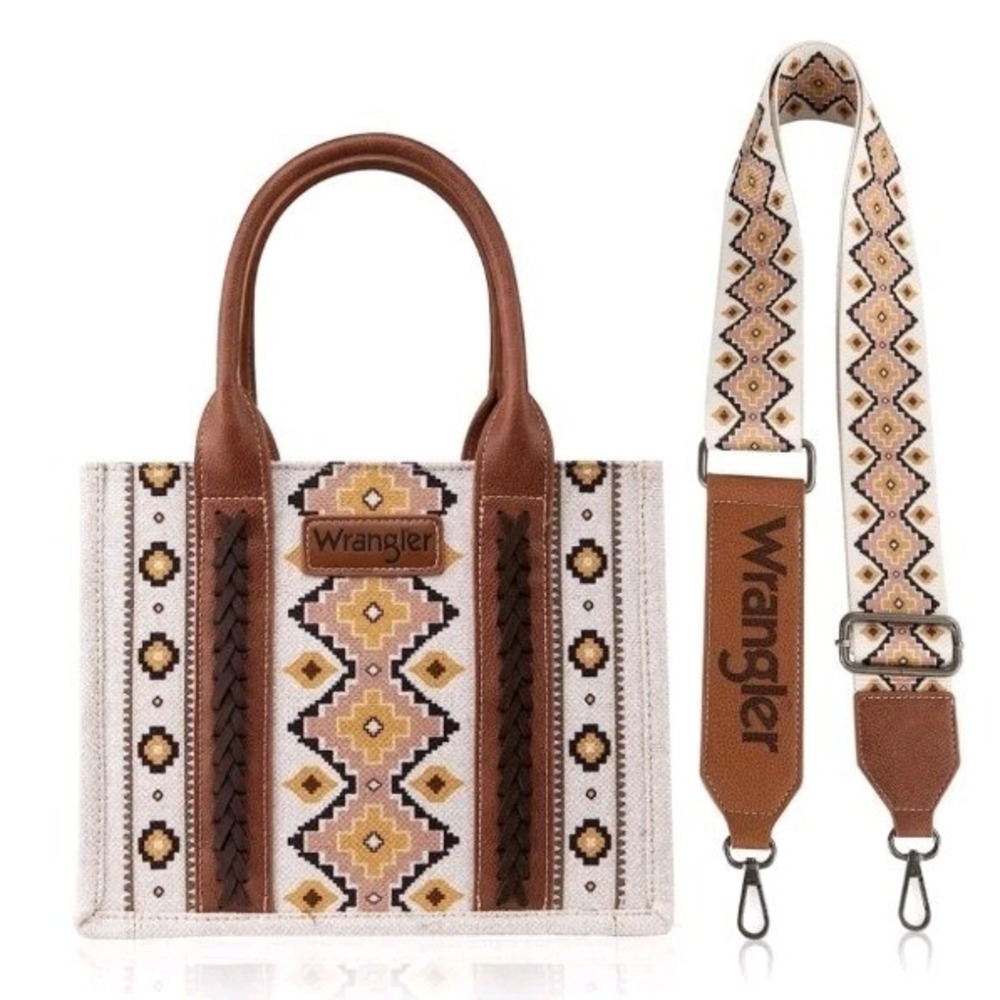 Wrangler Women's Southwestern Print Small Canvas Crossbody TotePurse Beige NEW